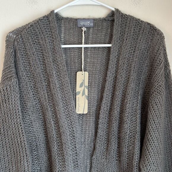 Figwood Women’s chunky knit cropped open knit bell sleeve boho sweater gray S\M - Picture 2 of 9